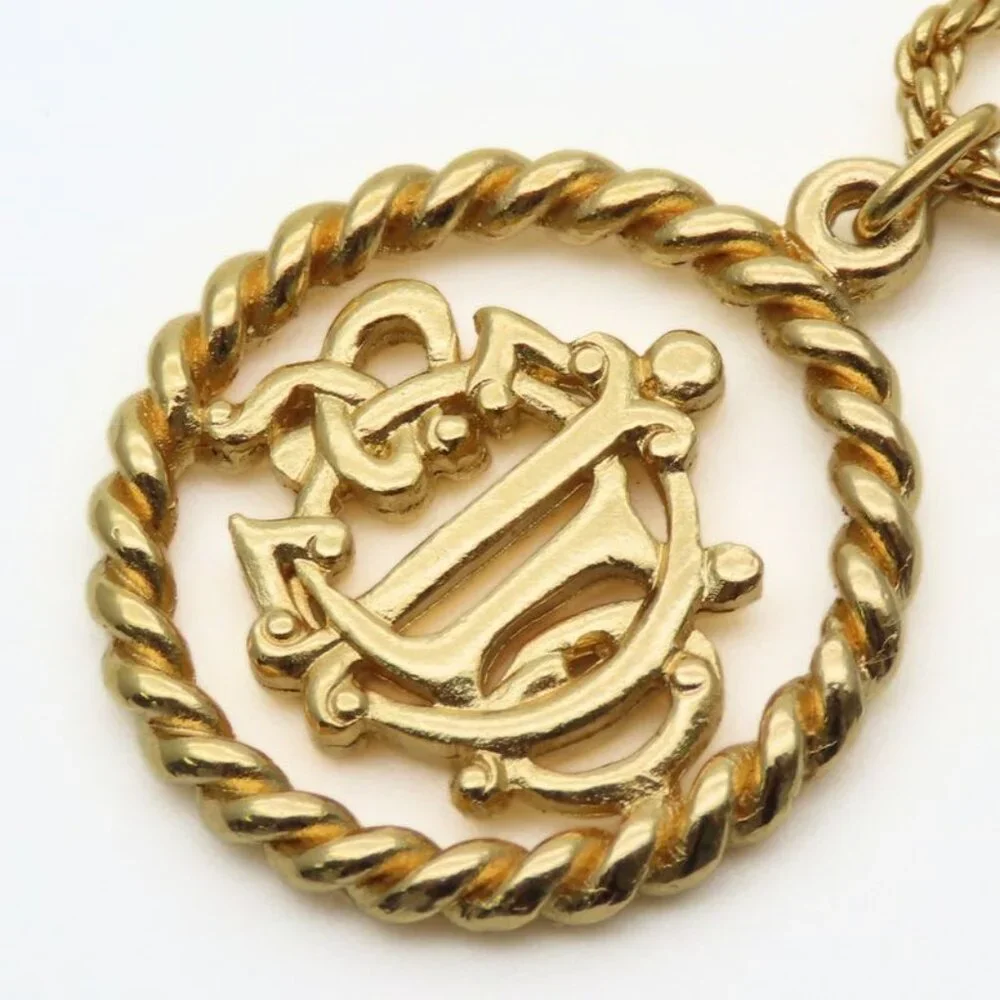 Christian Dior Necklace Emblem Logo Metal Gold GP Plated Accessory - Picture 4 of 9